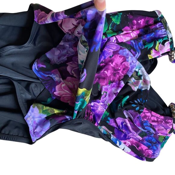 Magicsuit One Piece Swimsuit Size 10 Purple Floral Slimming Wrap Underwire $166 - Picture 8 of 10
